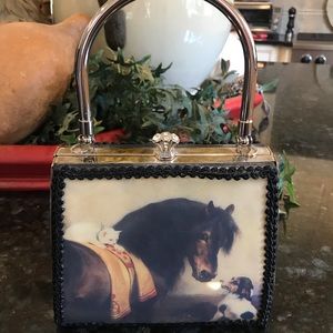 Black/silver patent leather small horse purse